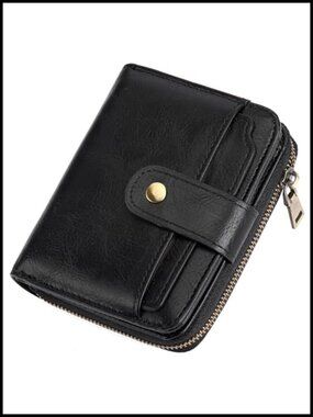 Vegan Leather Bifold Wallet with RFID Blocking Zipper